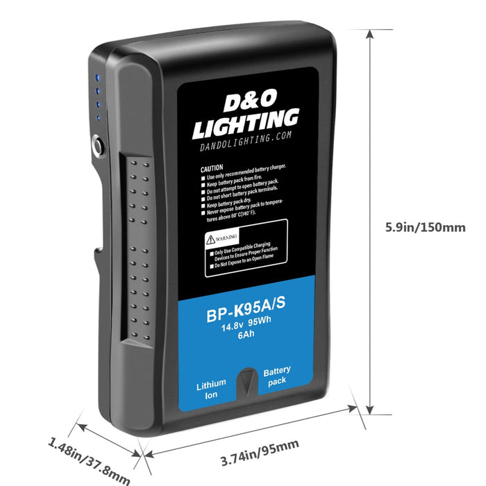 D&O Lighting 95Wh V Mount Battery with Measurements