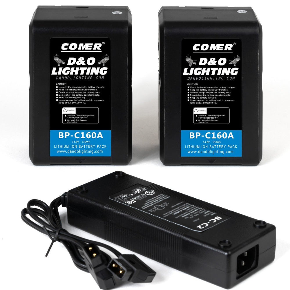 Two 160Wh Gold Mount Batteries & D-Tap Charger Bundle